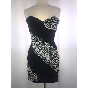 Black & White Abstract Heart Neckline Dress